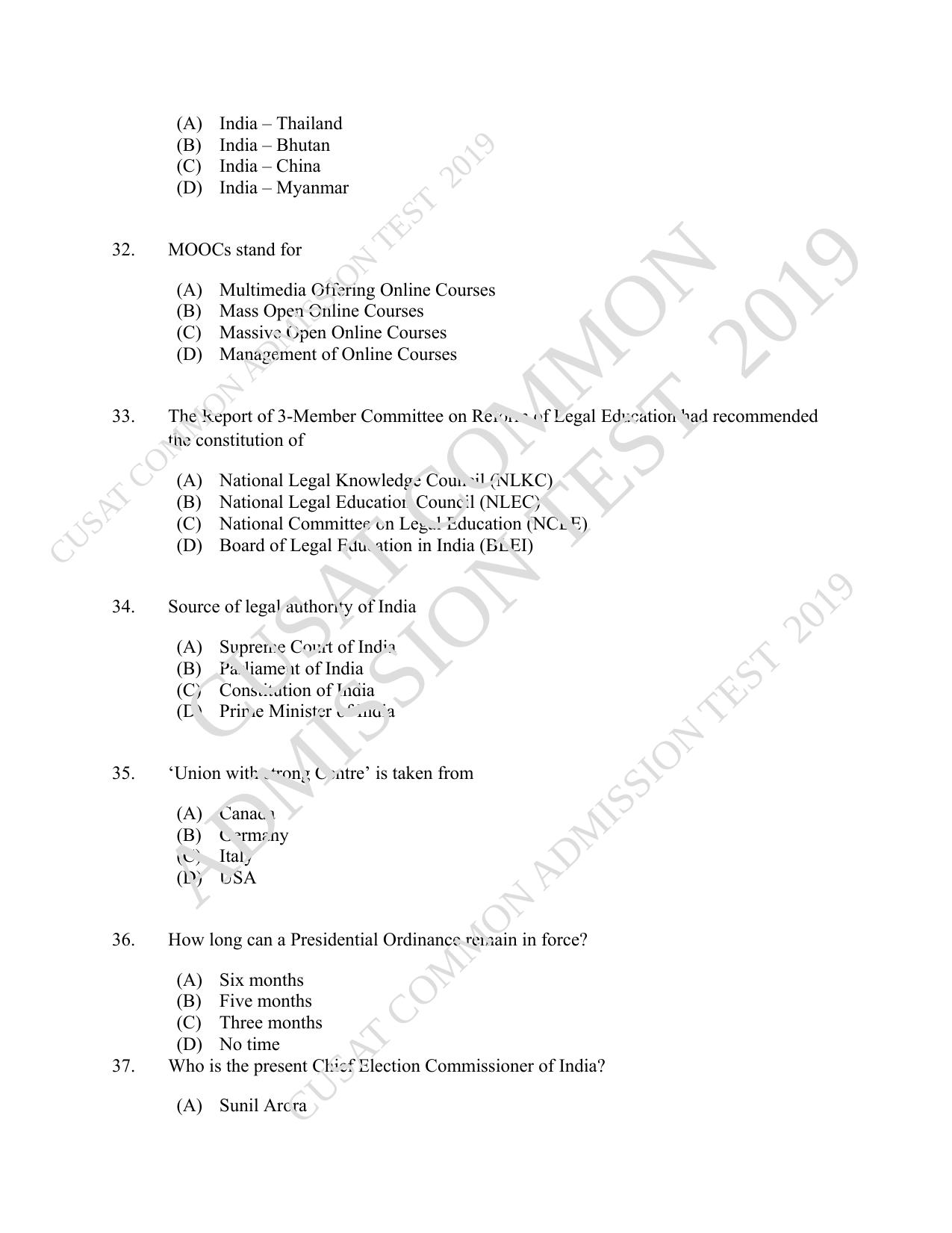 CUSAT CAT 2019 LLM Regp Question Paper With Answer Key - Page 8