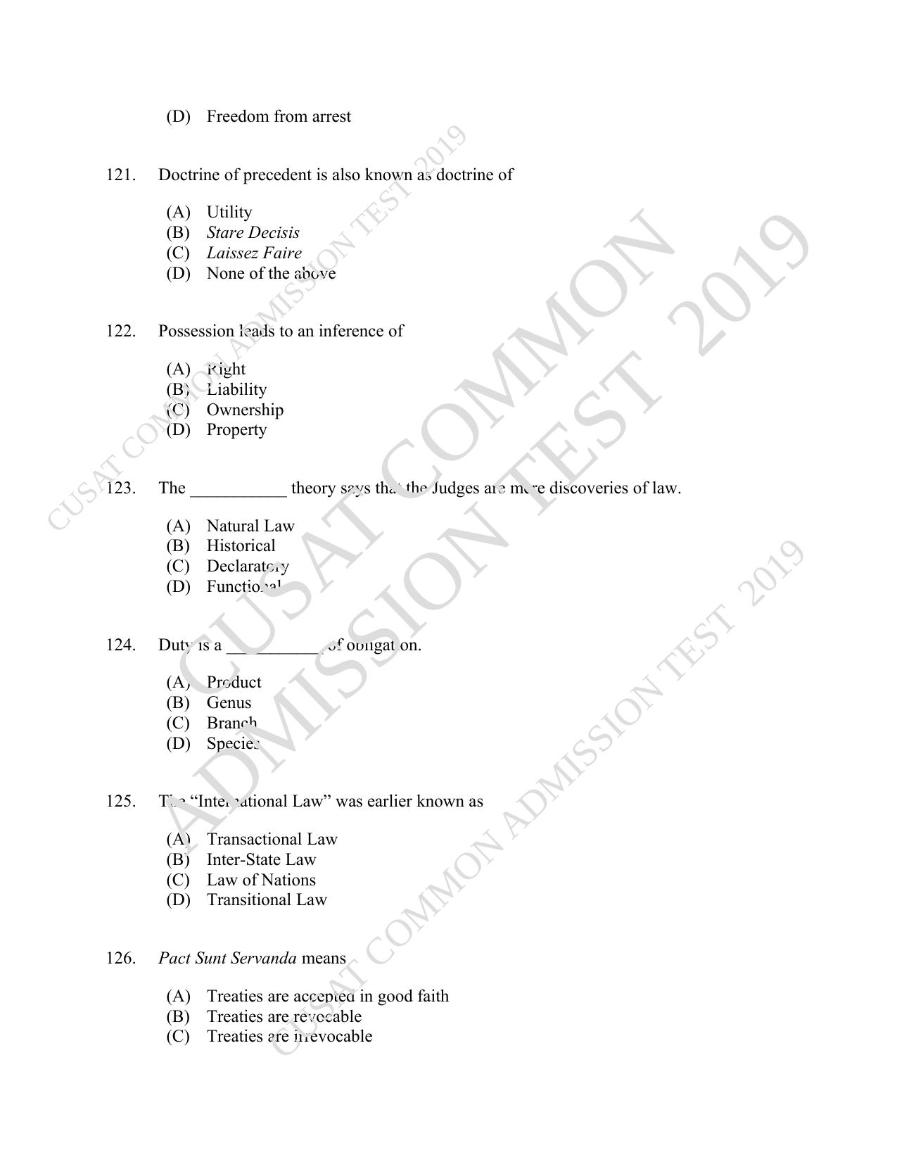 CUSAT CAT 2019 LLM Regp Question Paper With Answer Key - Page 26