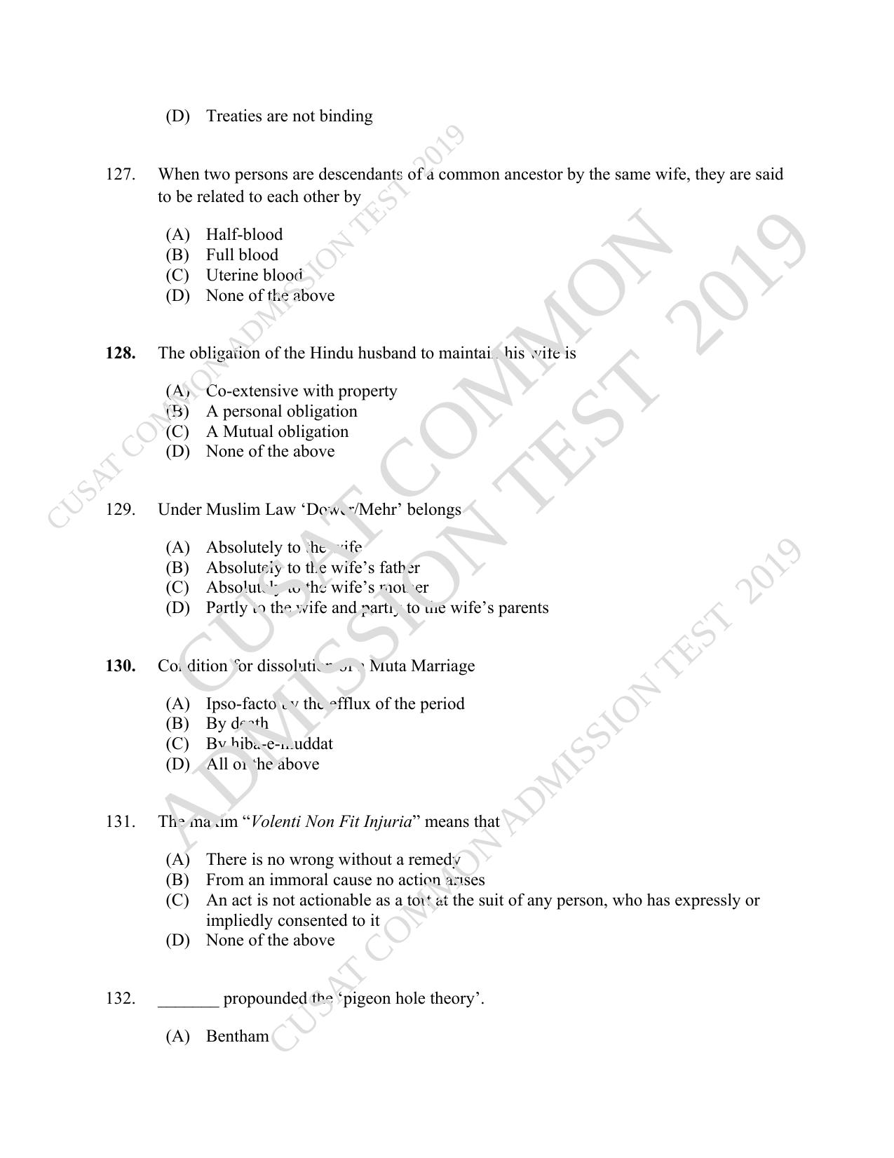 CUSAT CAT 2019 LLM Regp Question Paper With Answer Key - Page 27
