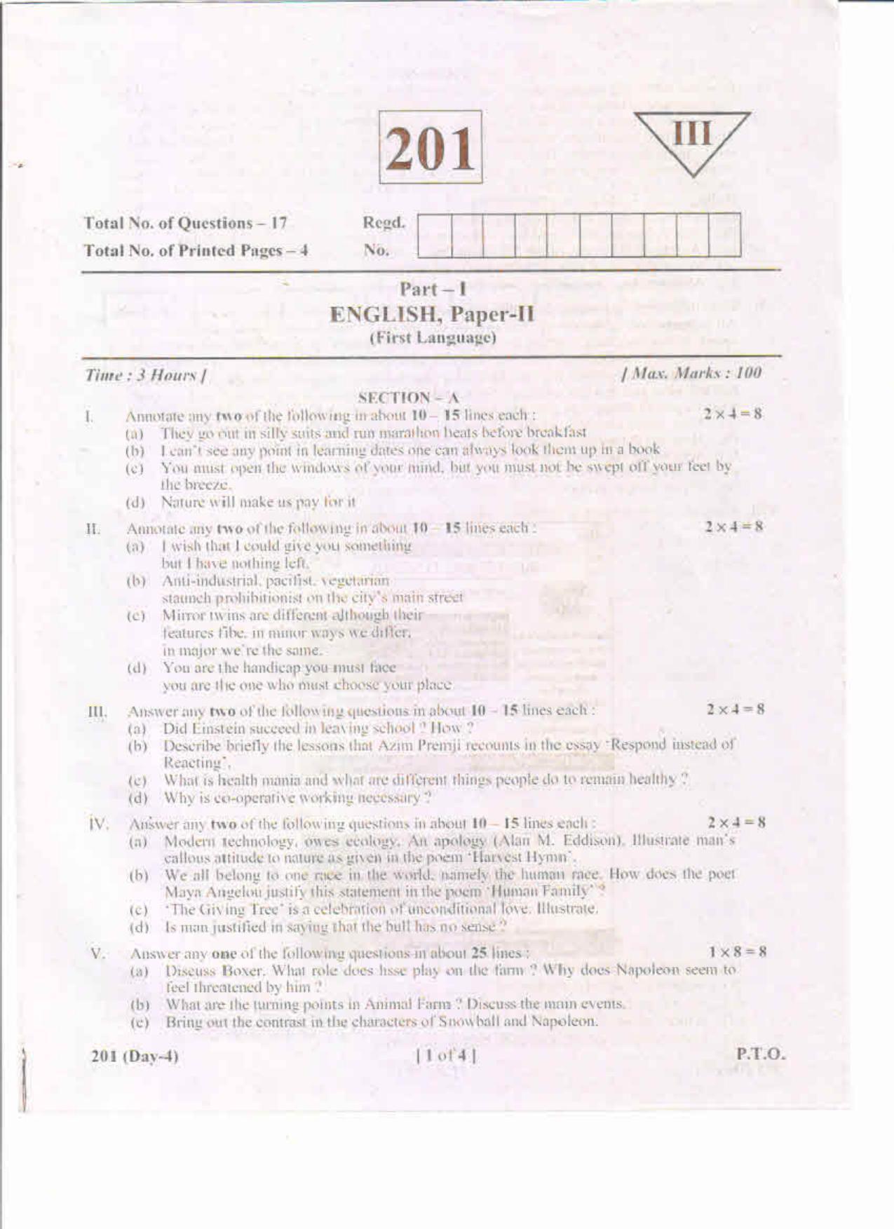 AP Inter 2nd Year English-II May-2019-General Question Paper - Page 1