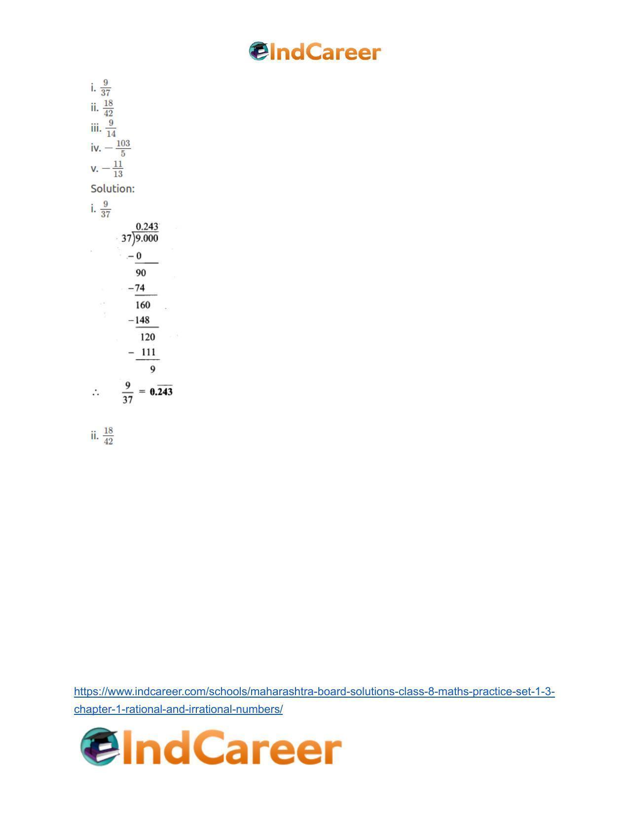 Maharashtra Board Solutions Class 8-Maths (Practice Set 1.3): Chapter 1- Rational and Irrational Numbers - Page 3