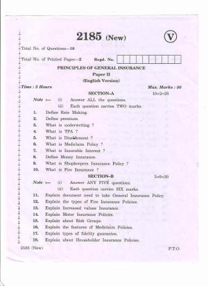 AP Inter 2nd Year Principles of General Insurance-II (new) March-2020-Vocational Question Paper