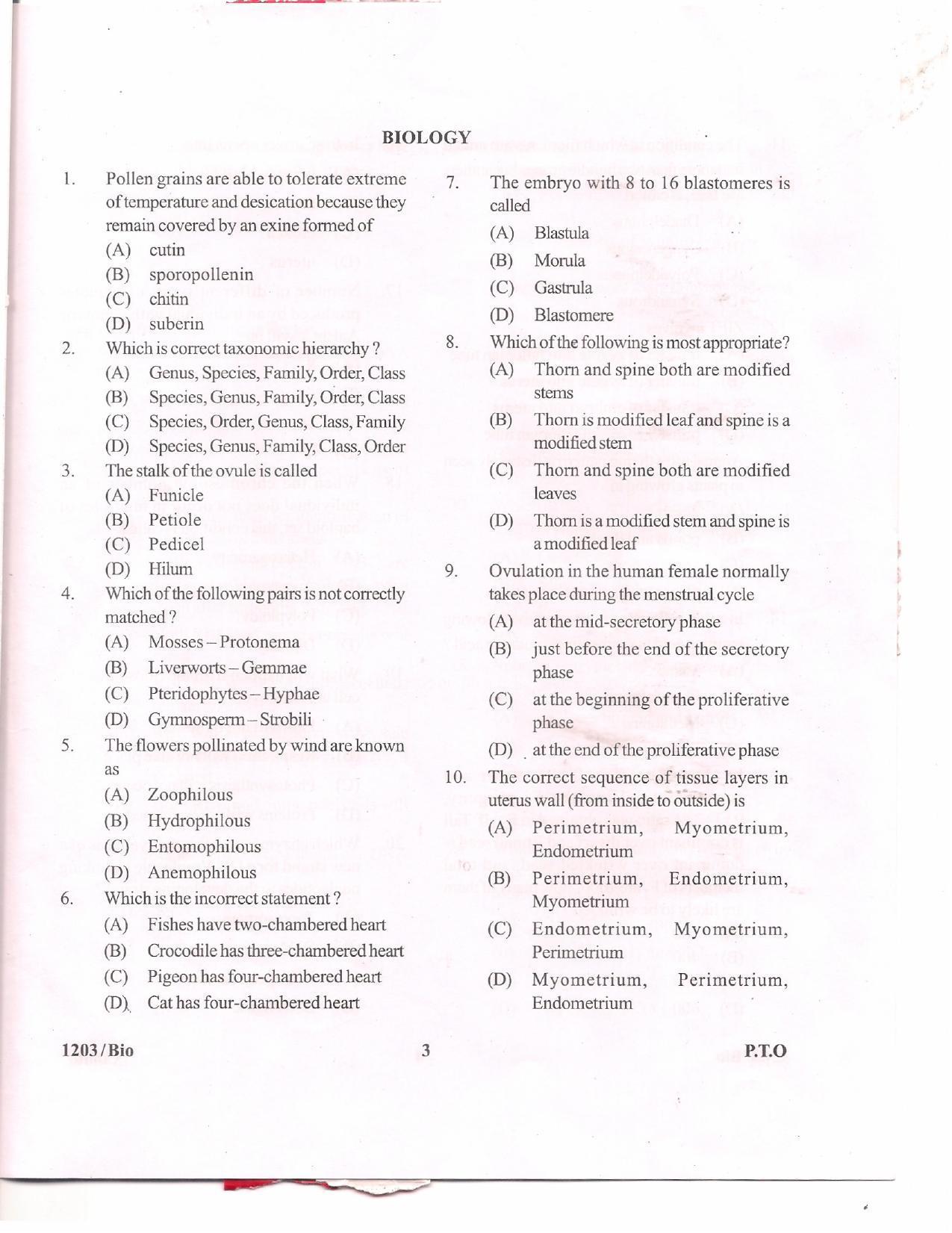 APJEE Biology 2012 Question Paper - Page 2