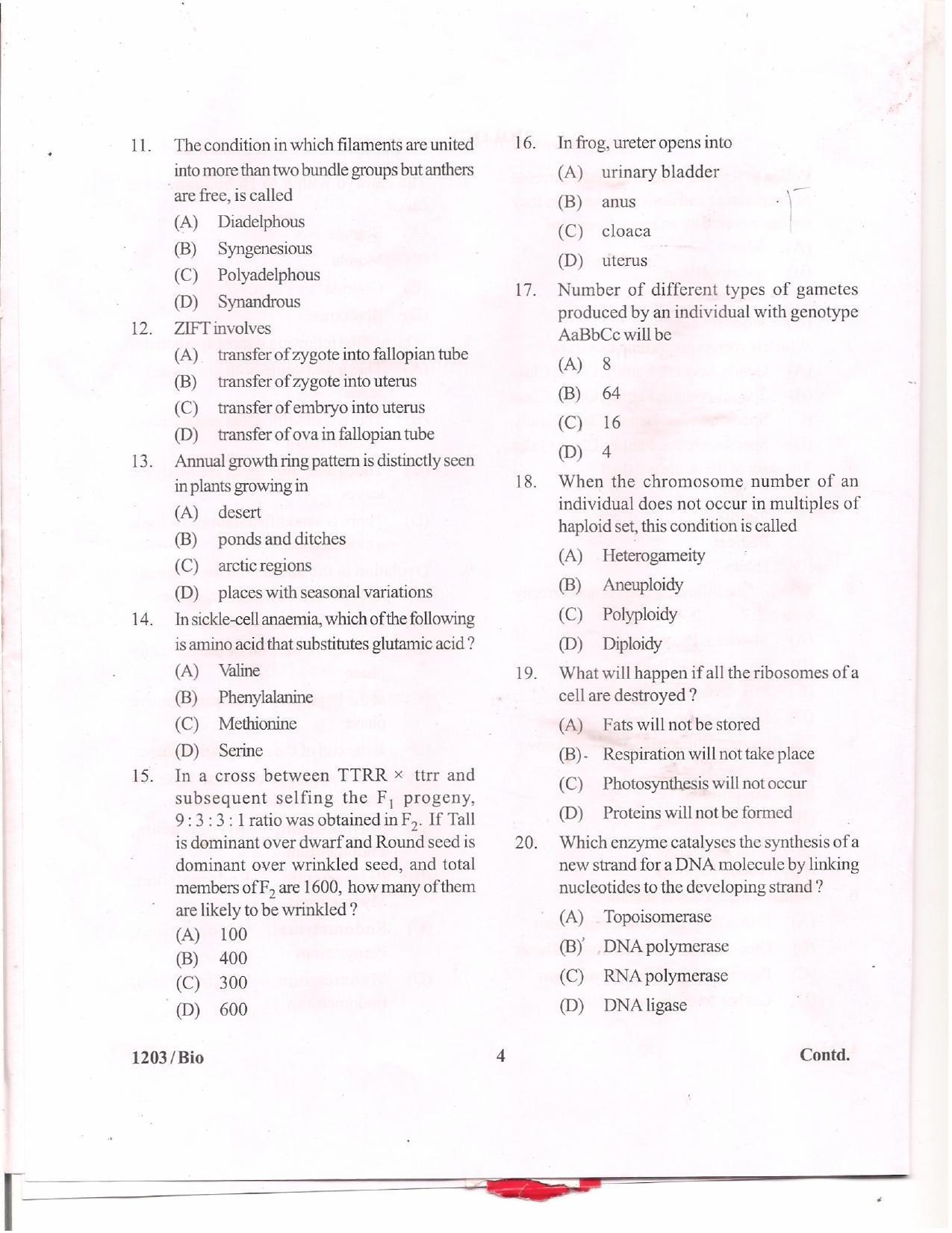 APJEE Biology 2012 Question Paper - Page 3
