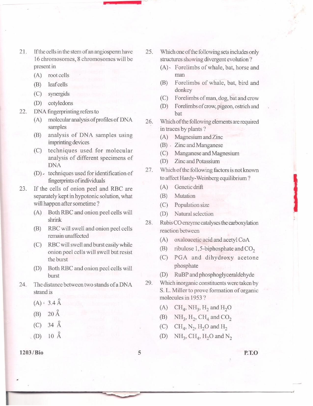 APJEE Biology 2012 Question Paper - Page 4