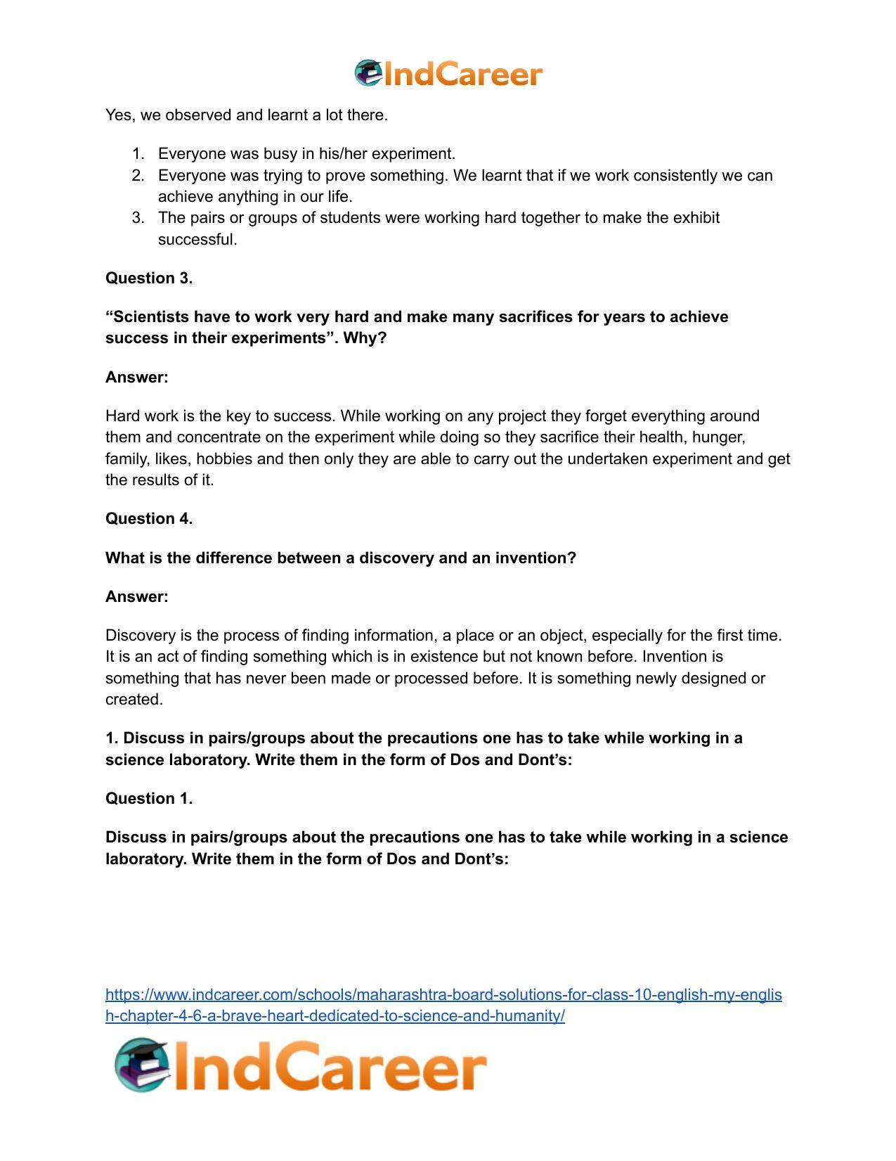 Maharashtra Board Solutions for Class 10- English (My English): Chapter 4.6- A Brave Heart Dedicated to Science and Humanity - Page 3