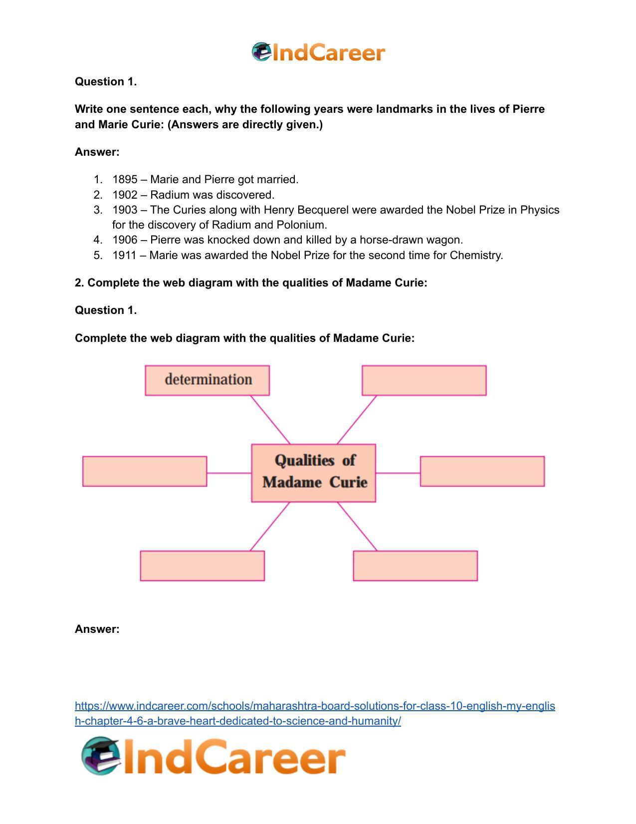 Maharashtra Board Solutions for Class 10- English (My English): Chapter 4.6- A Brave Heart Dedicated to Science and Humanity - Page 6