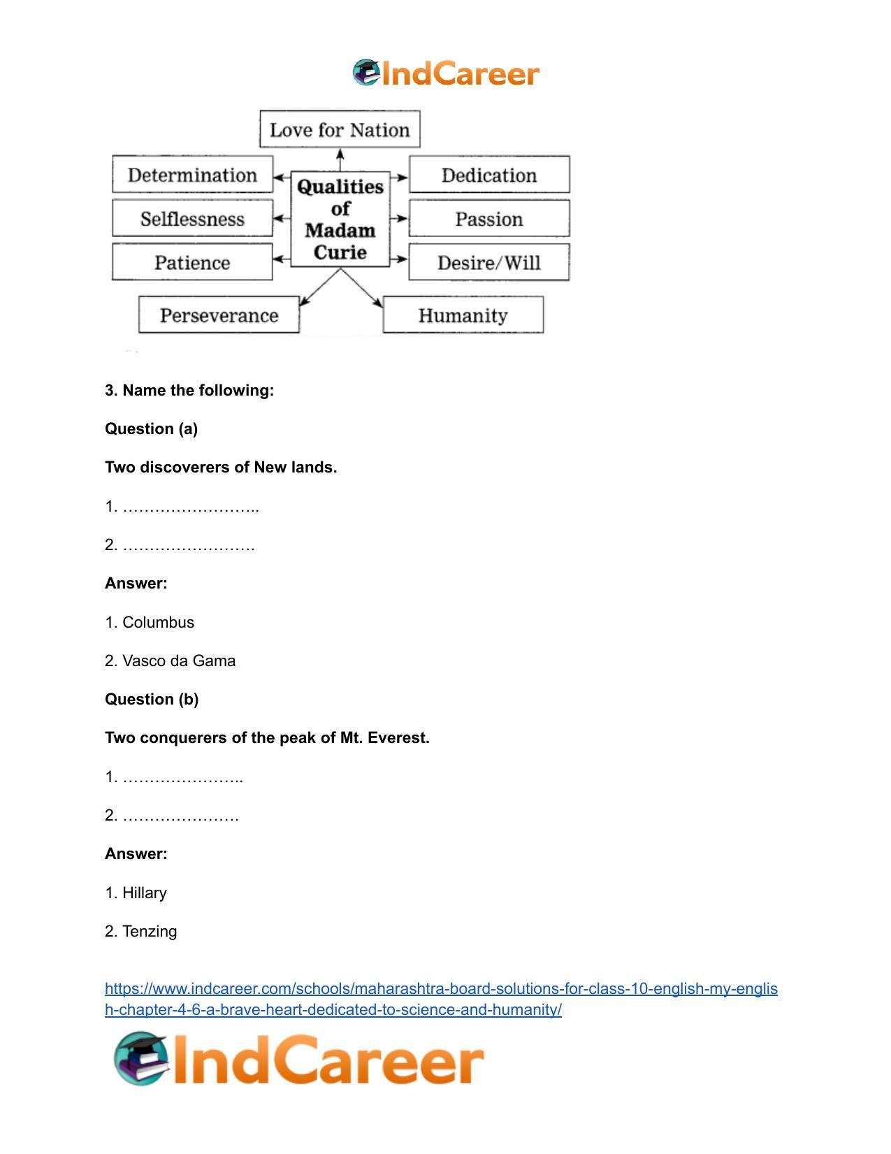 Maharashtra Board Solutions for Class 10- English (My English): Chapter 4.6- A Brave Heart Dedicated to Science and Humanity - Page 7