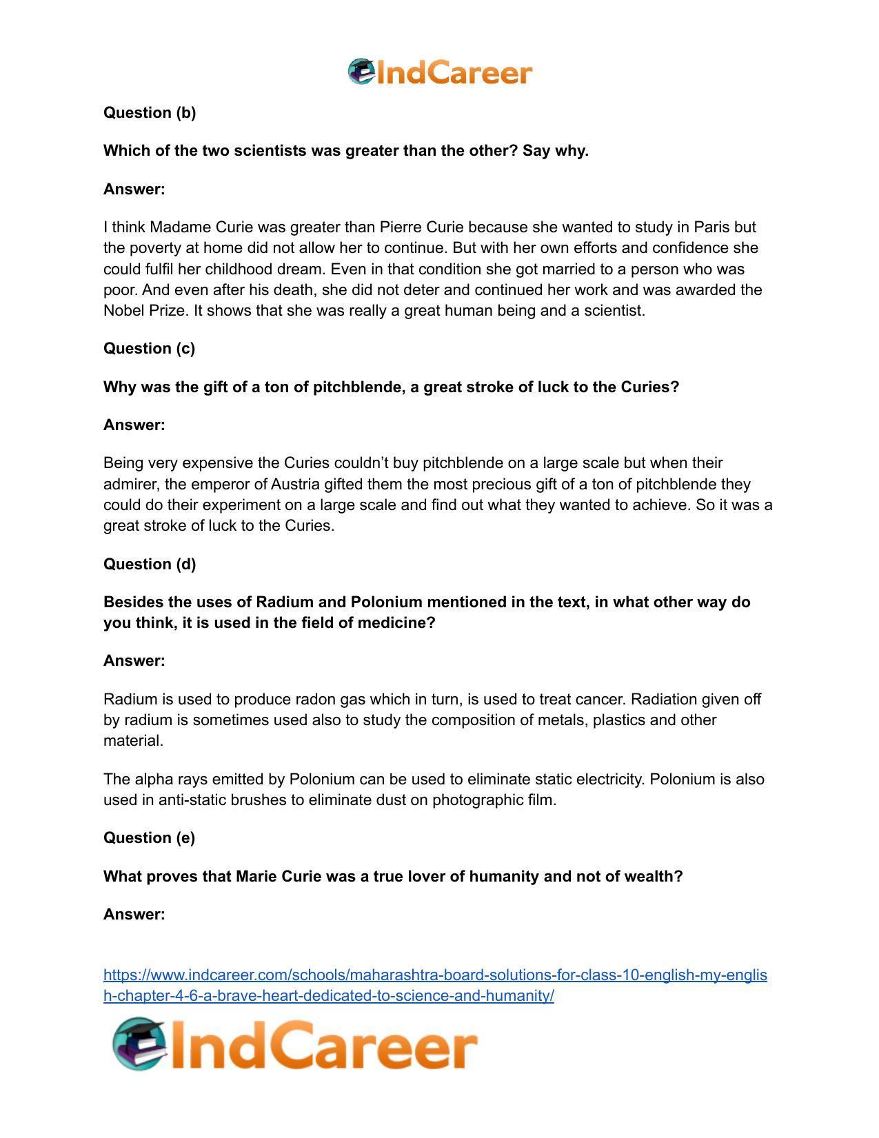 Maharashtra Board Solutions for Class 10- English (My English): Chapter 4.6- A Brave Heart Dedicated to Science and Humanity - Page 10