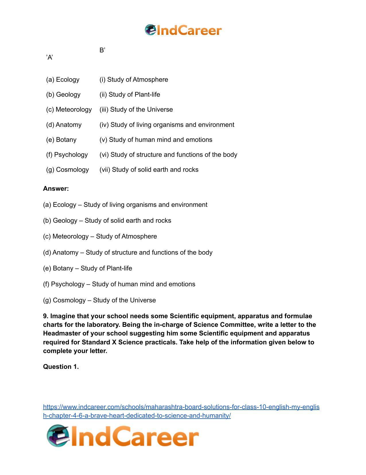 Maharashtra Board Solutions for Class 10- English (My English): Chapter 4.6- A Brave Heart Dedicated to Science and Humanity - Page 12
