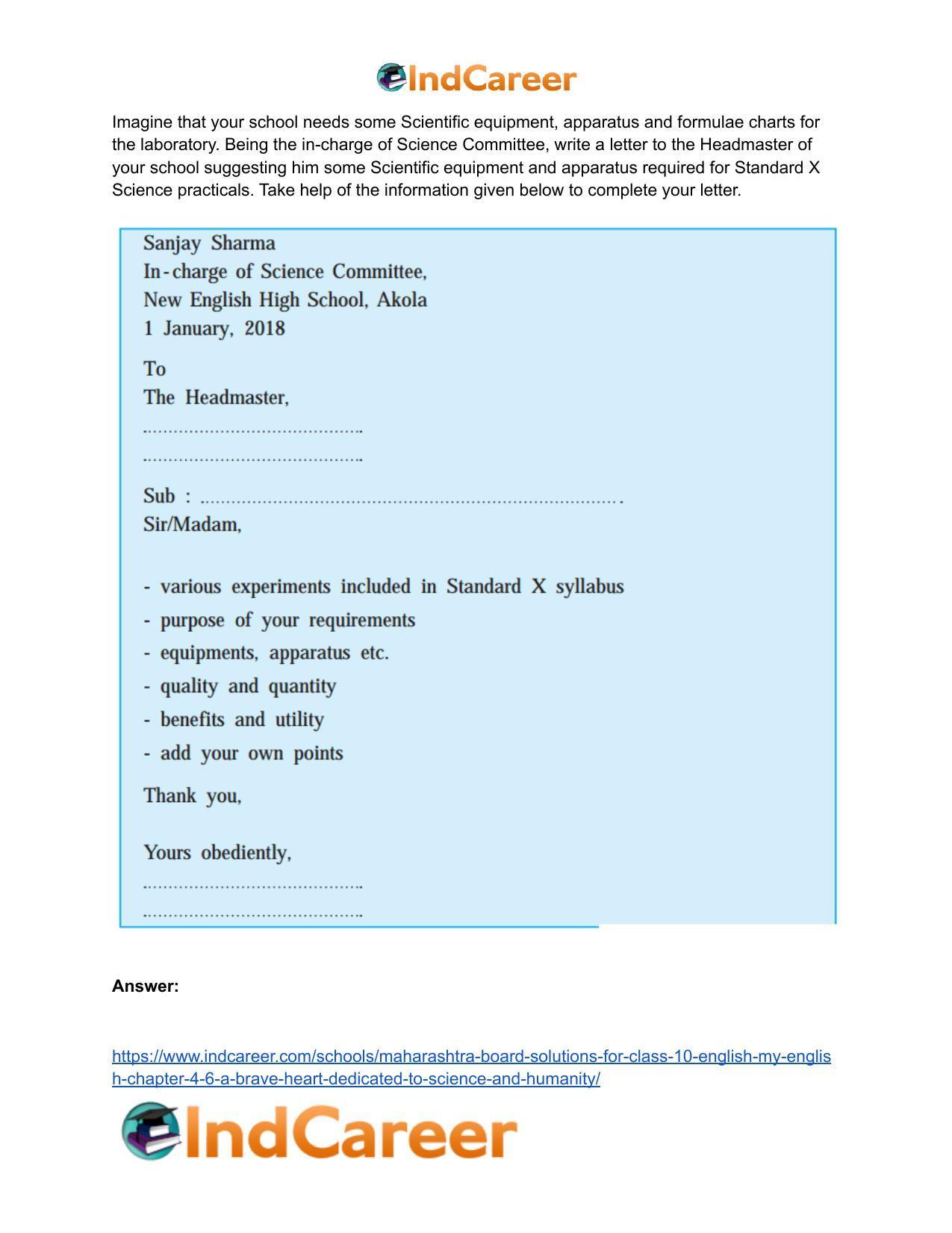 Maharashtra Board Solutions for Class 10- English (My English): Chapter 4.6- A Brave Heart Dedicated to Science and Humanity - Page 13