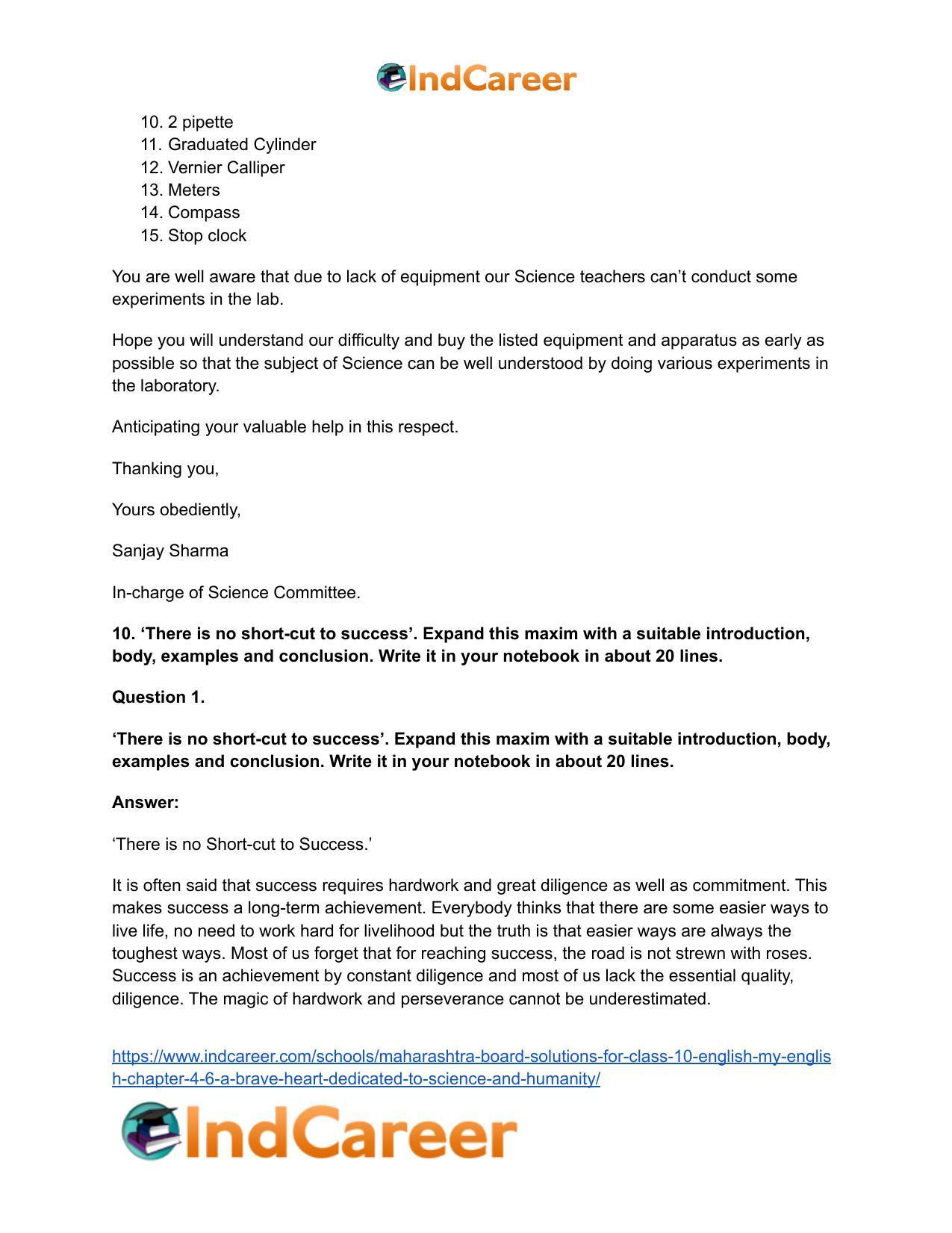 Maharashtra Board Solutions for Class 10- English (My English): Chapter 4.6- A Brave Heart Dedicated to Science and Humanity - Page 15