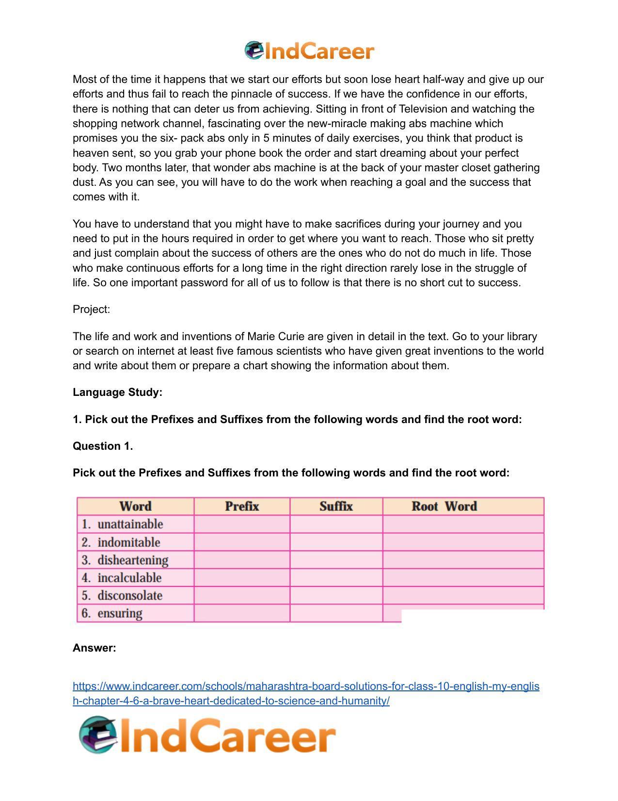 Maharashtra Board Solutions for Class 10- English (My English): Chapter 4.6- A Brave Heart Dedicated to Science and Humanity - Page 16