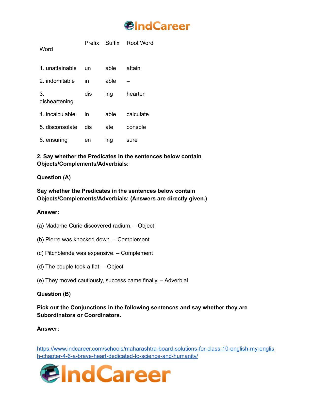 Maharashtra Board Solutions for Class 10- English (My English): Chapter 4.6- A Brave Heart Dedicated to Science and Humanity - Page 17