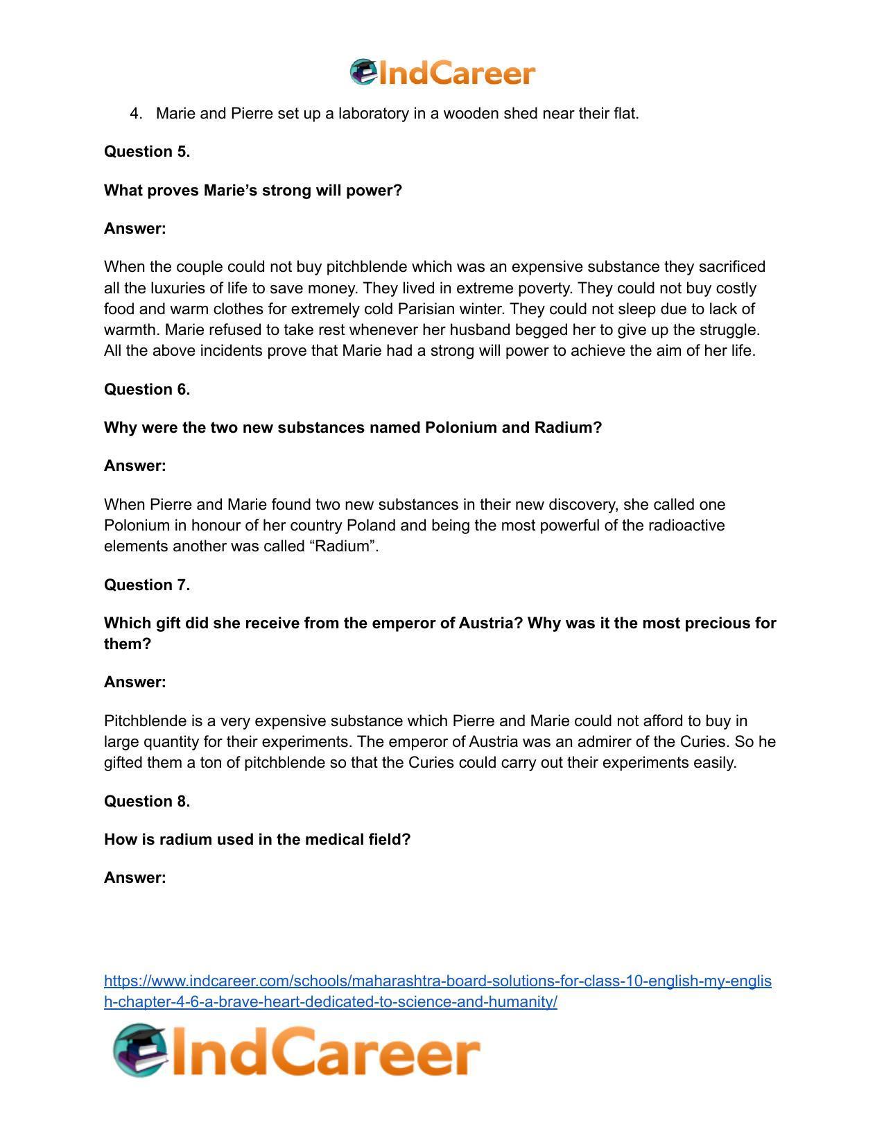 Maharashtra Board Solutions for Class 10- English (My English): Chapter 4.6- A Brave Heart Dedicated to Science and Humanity - Page 23