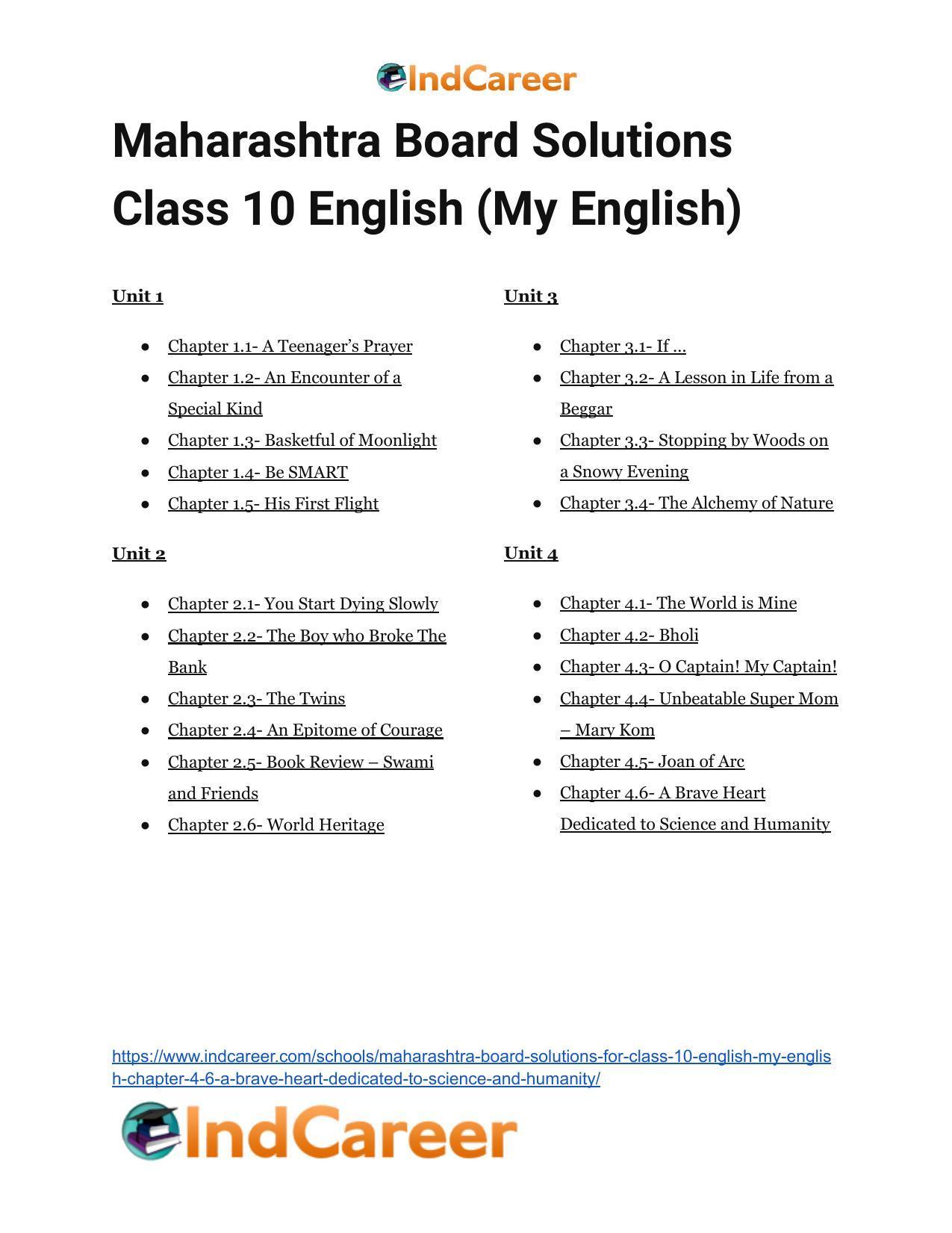 Maharashtra Board Solutions for Class 10- English (My English): Chapter 4.6- A Brave Heart Dedicated to Science and Humanity - Page 34