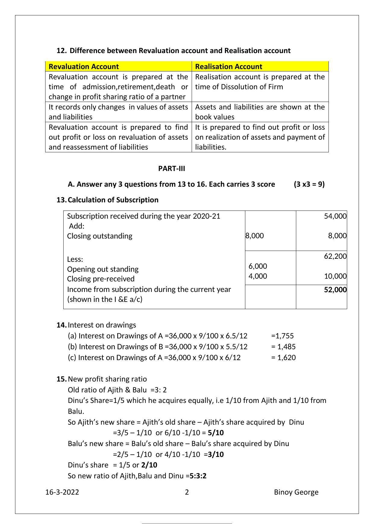 Kerala Plus Two 2022 Accountancy with CA Model Answer Key - Page 2