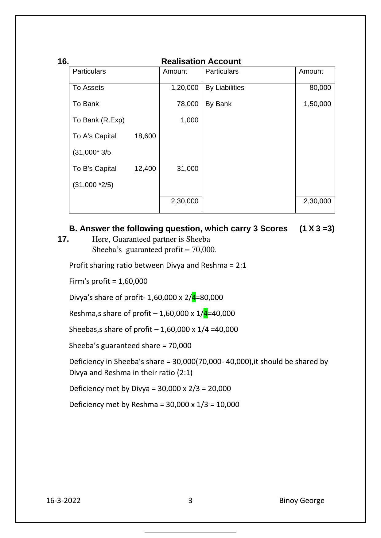 Kerala Plus Two 2022 Accountancy with CA Model Answer Key - Page 3