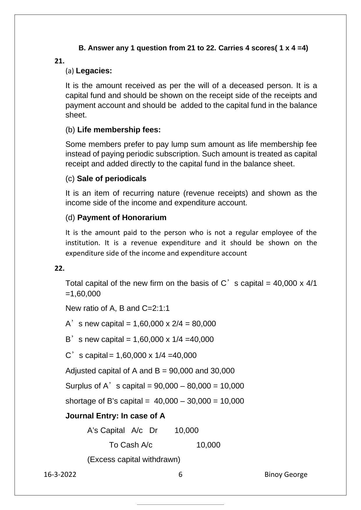 Kerala Plus Two 2022 Accountancy with CA Model Answer Key - Page 6