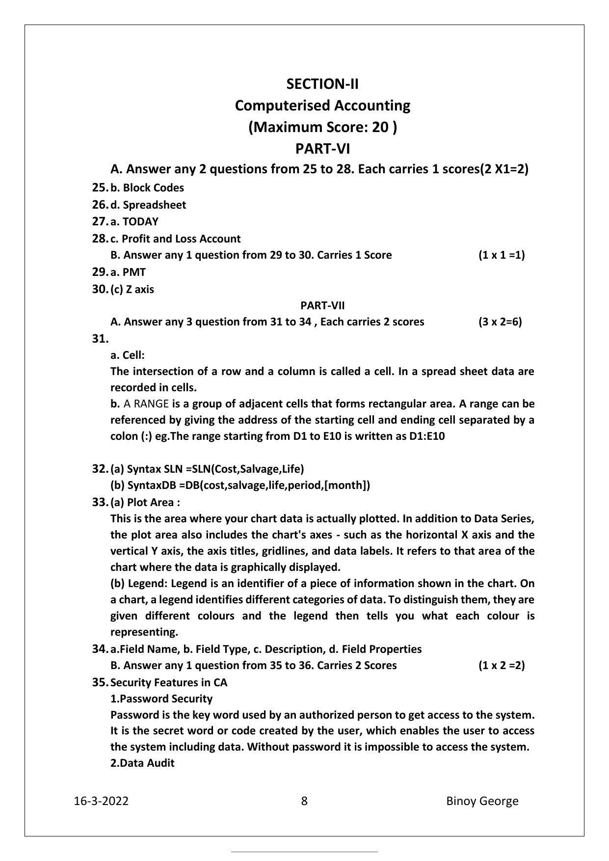 Kerala Plus Two 2022 Accountancy with CA Model Answer Key - Page 8