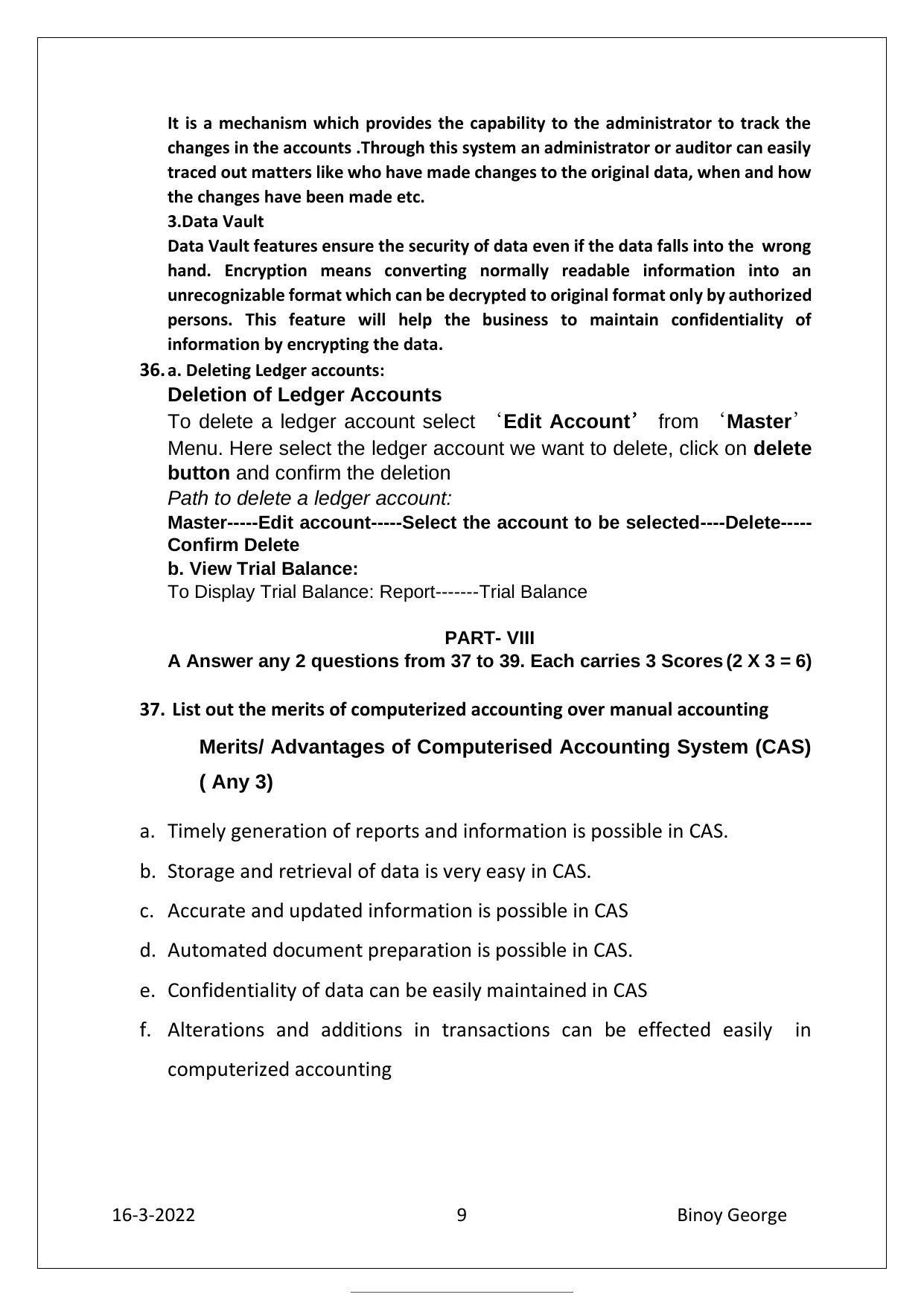 Kerala Plus Two 2022 Accountancy with CA Model Answer Key - Page 9