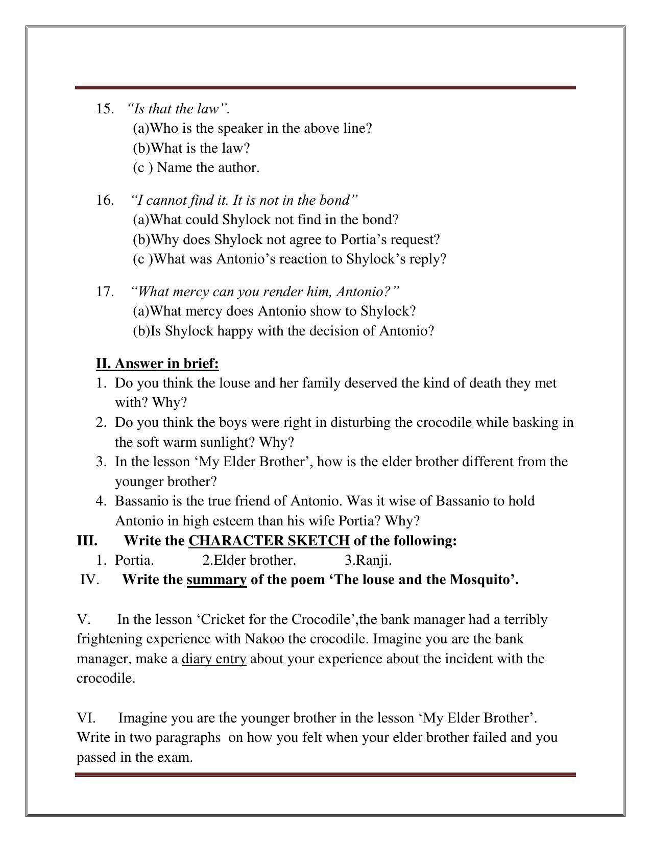 CBSE Class 8 English Worksheet on Literature Part B Assignment - Page 3