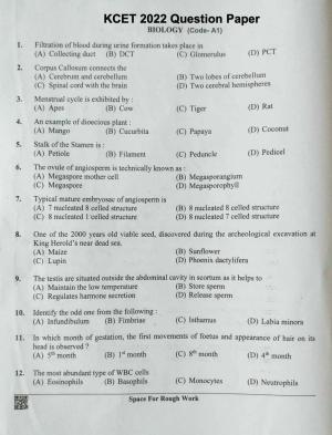 KCET 2022 Biology Question Paper