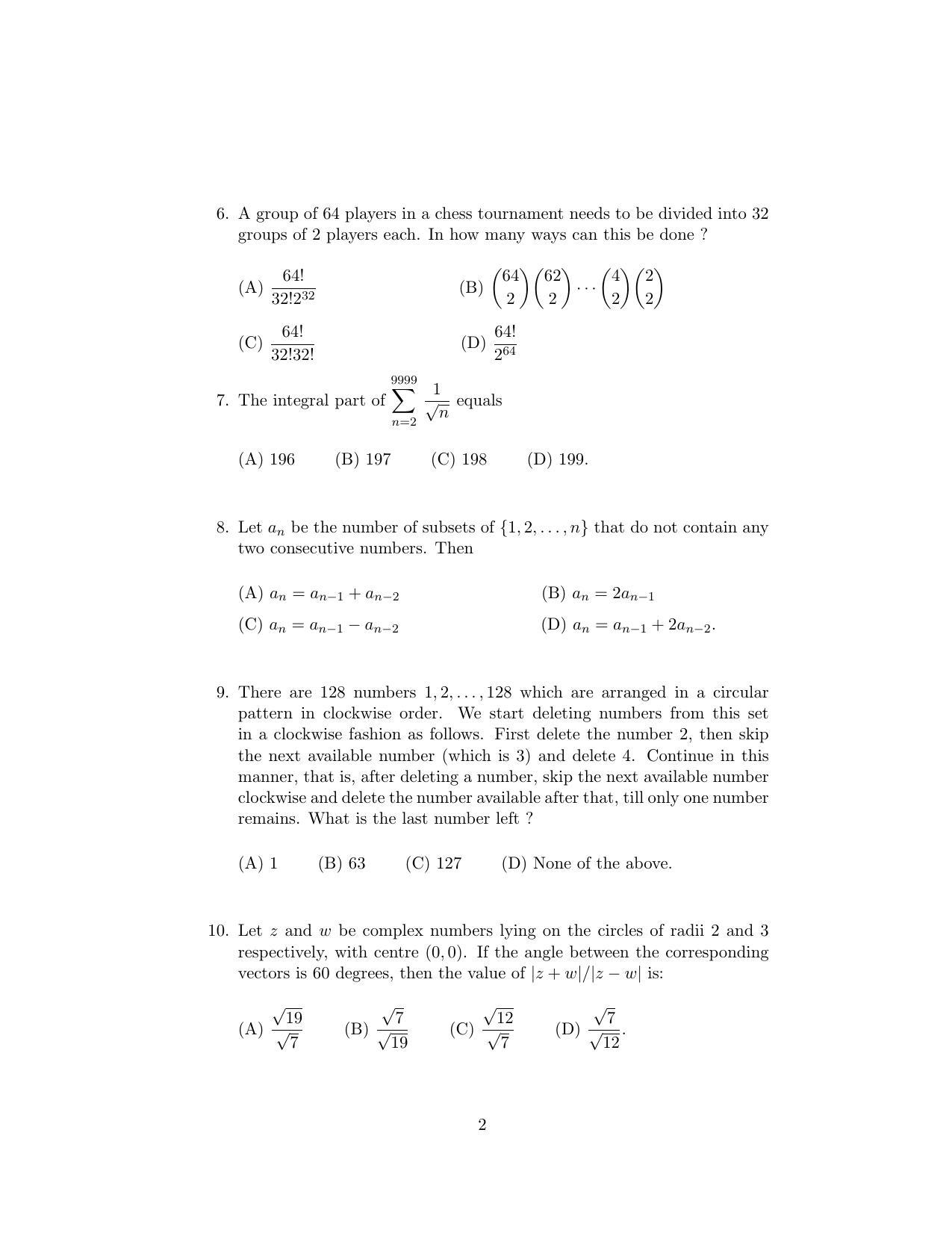 ISI Admission Test B.Math UGA 2020 Sample Paper - Page 2