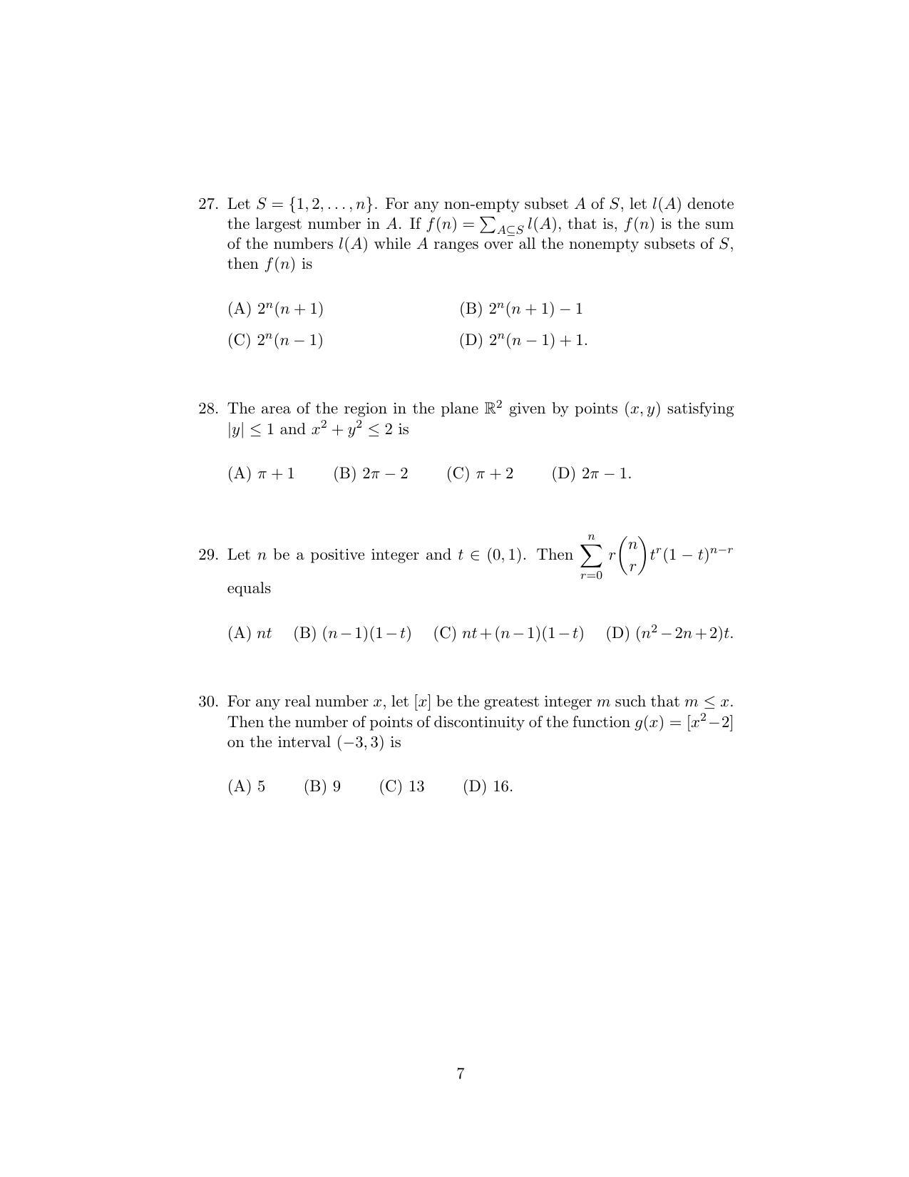 ISI Admission Test B.Math UGA 2020 Sample Paper - Page 7