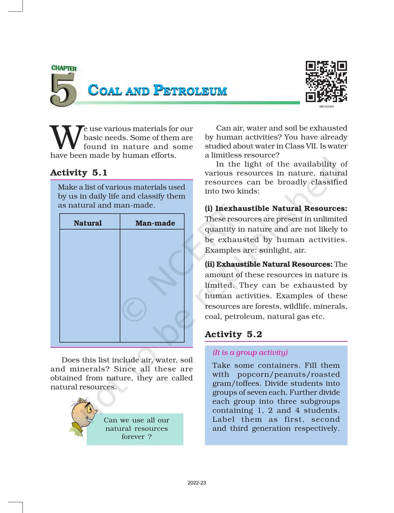 NCERT Book for Class 8 Science Chapter 5 Coal and Petroleum - Page 1