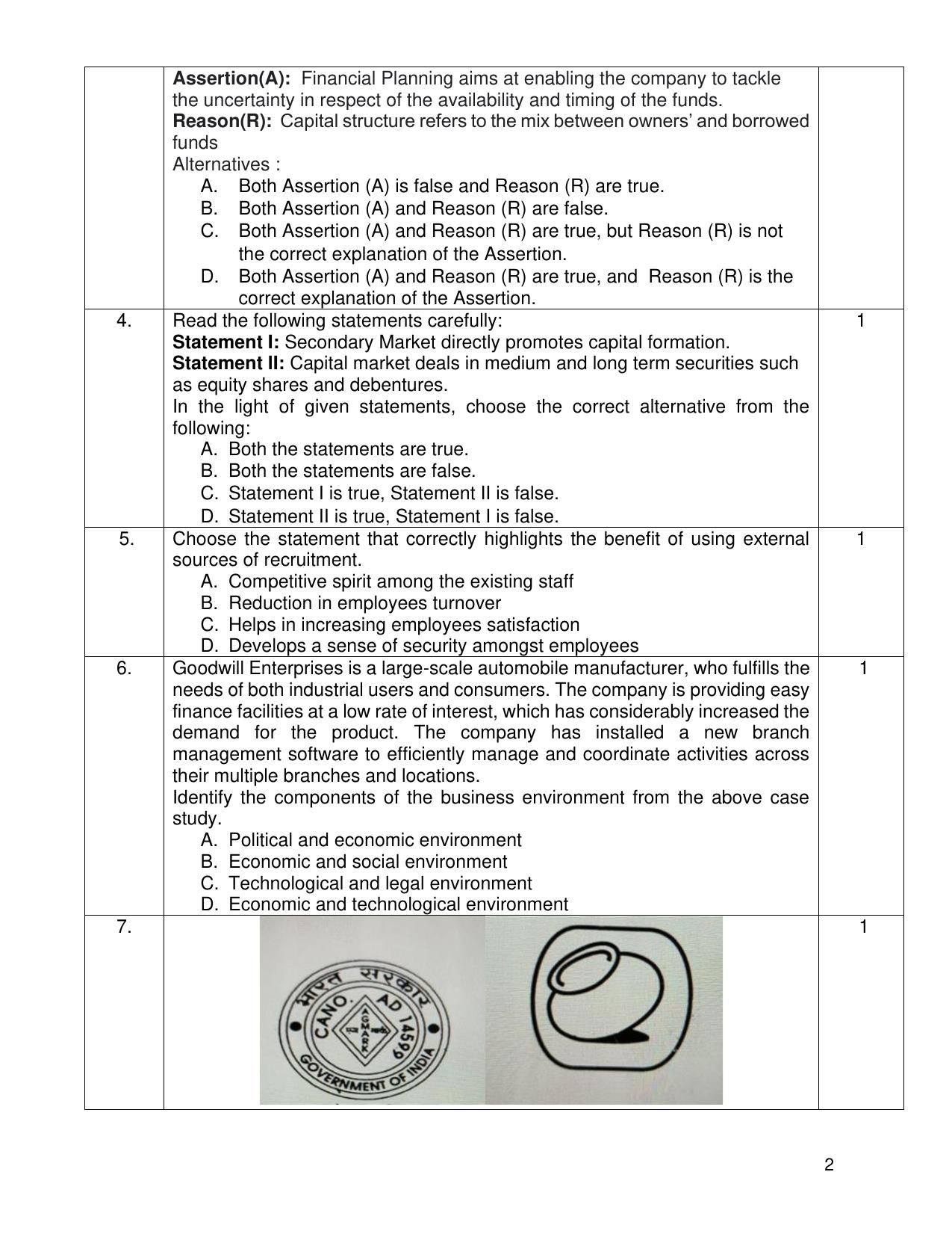 CBSE Class 12 Business Studies Sample Question Paper 2024-25 - Page 2