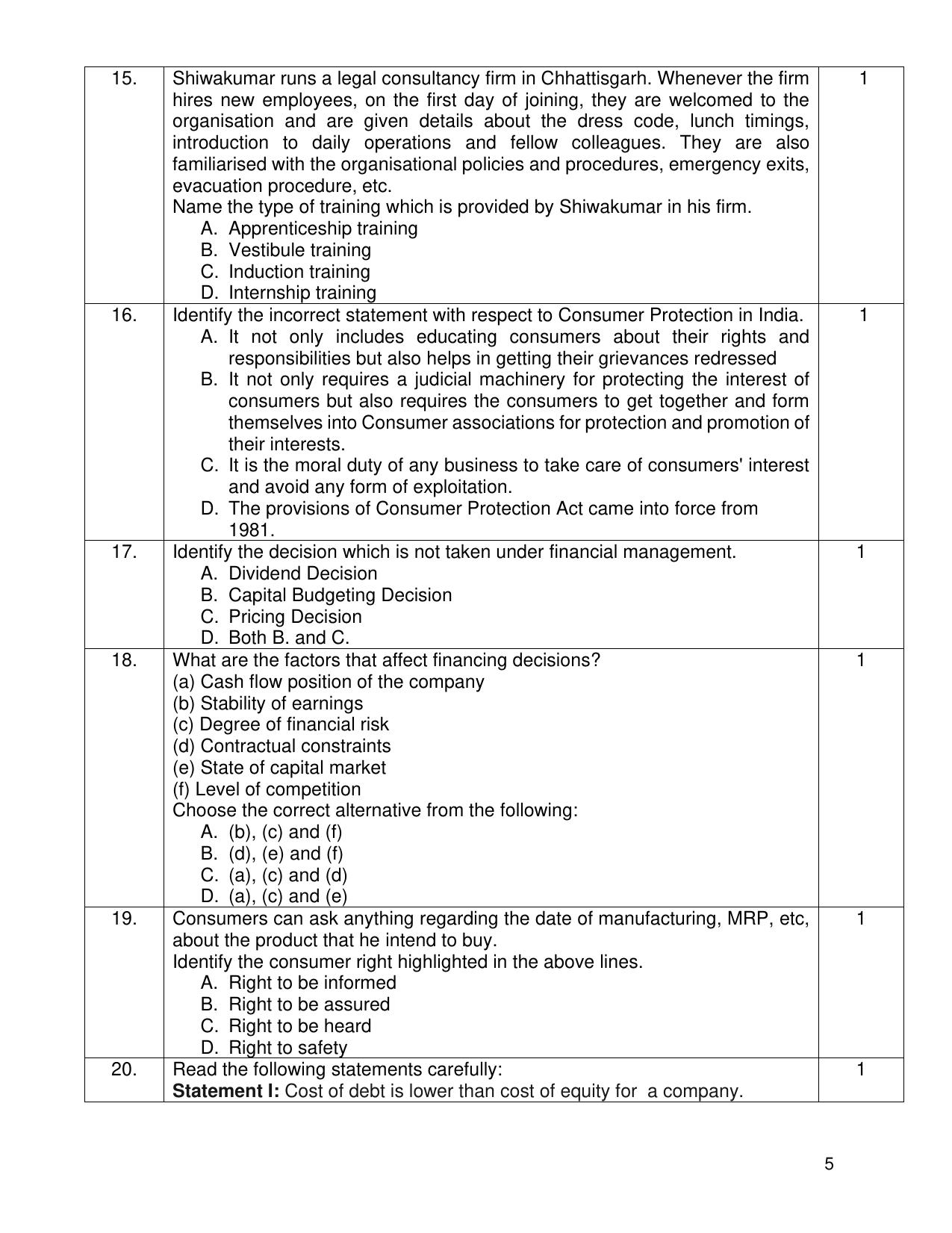 CBSE Class 12 Business Studies Sample Question Paper 2024-25 - Page 5