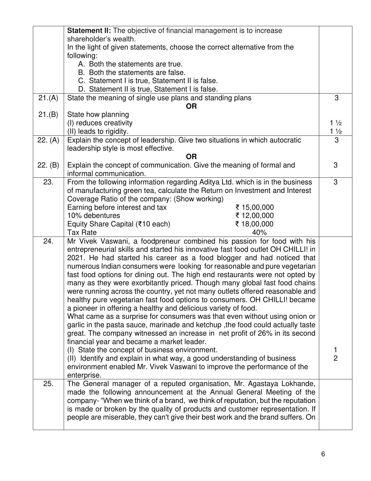 CBSE Class 12 Business Studies Sample Question Paper 2024-25 - Page 6