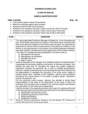 CBSE Class 12 Business Studies Sample Question Paper 2024-25