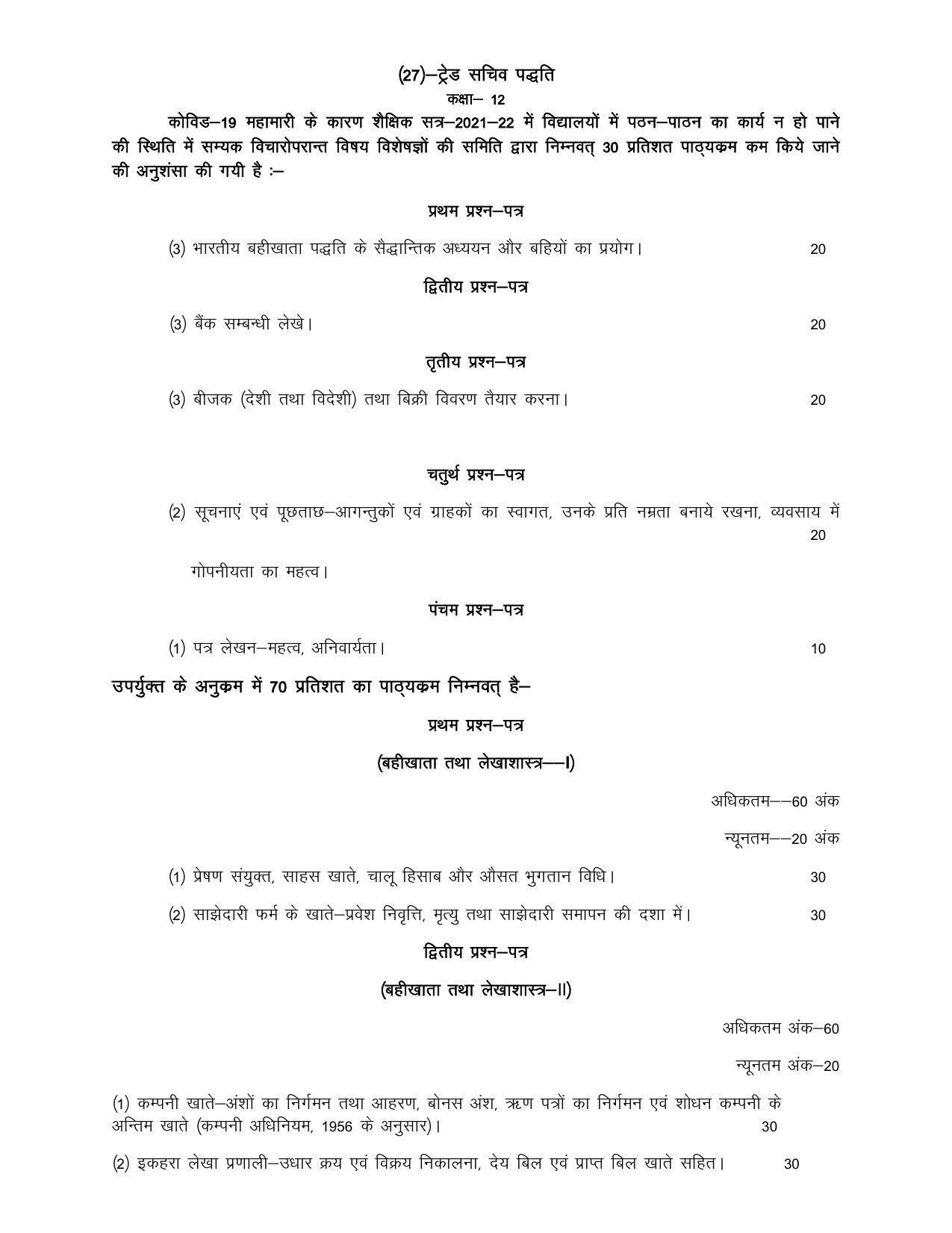 UP Board Class 12- Trade Subjects Syllabus Trade – 25 Marketing & Salesmanship - Page 1