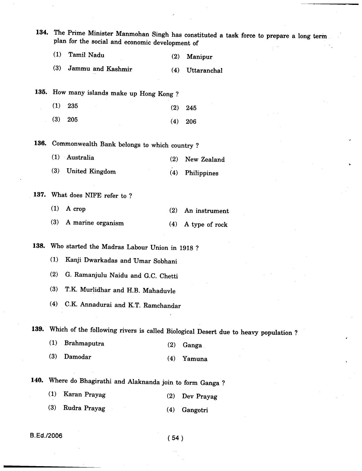 IGNOU B.Ed 2006 Question Paper - Page 54