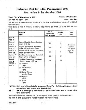 IGNOU B.Ed 2006 Question Paper