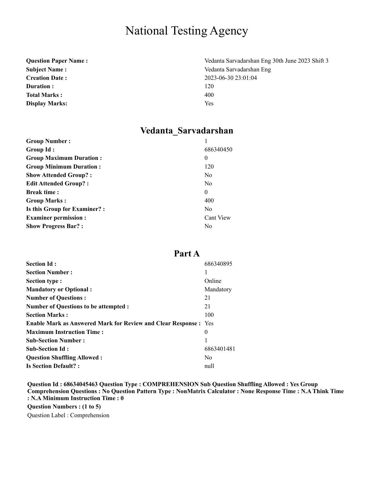 CUET PG 2023: ACQP24 – Vedanta, Sarvadarshan, Mimansa,Nyaya (Eng)-shift 3 (30-06-2023) Question Paper - Page 1