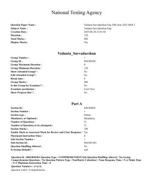 CUET PG 2023: ACQP24 – Vedanta, Sarvadarshan, Mimansa,Nyaya (Eng)-shift 3 (30-06-2023) Question Paper