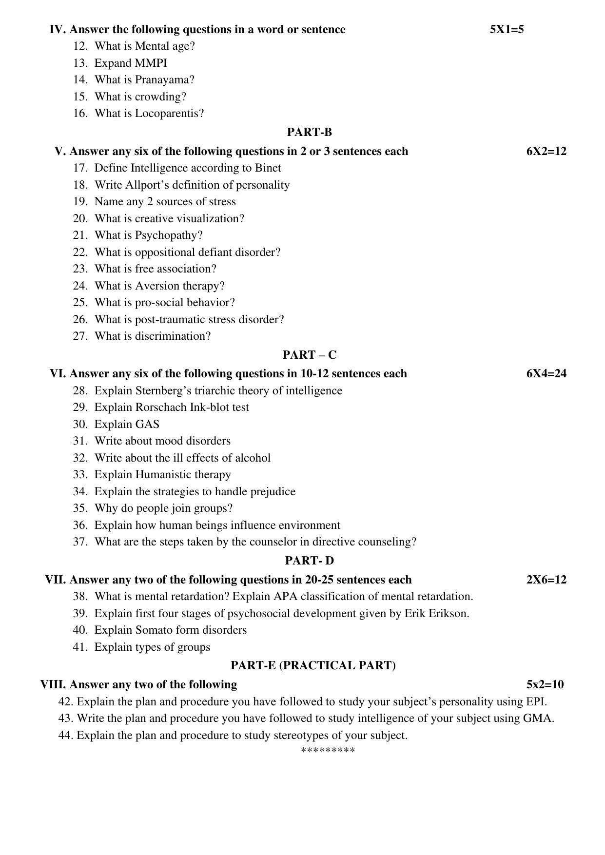 Karnataka II PUC Psychology Model Question Paper III 2025 - Page 4