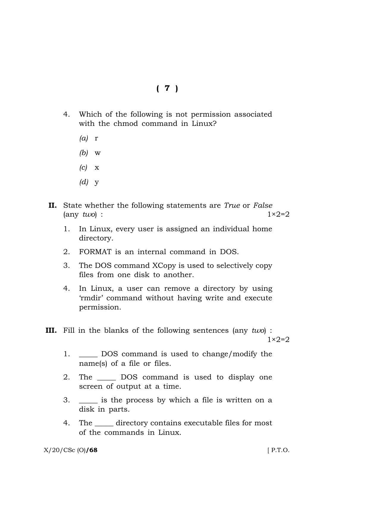 Meghalaya Board (MBOSE) Class 10 COMPUTER SCIENCE ( Old Course ) 2020 Question Paper - Page 7