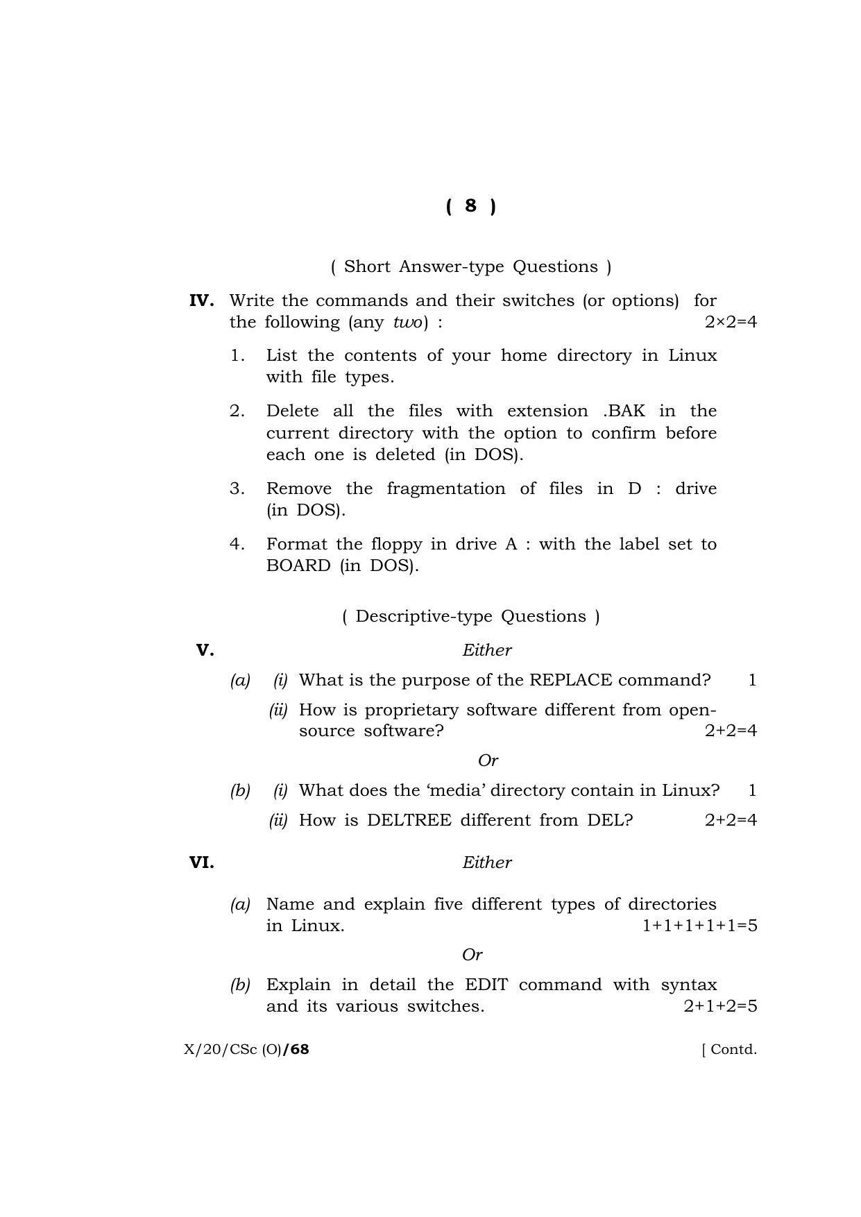 Meghalaya Board (MBOSE) Class 10 COMPUTER SCIENCE ( Old Course ) 2020 Question Paper - Page 8