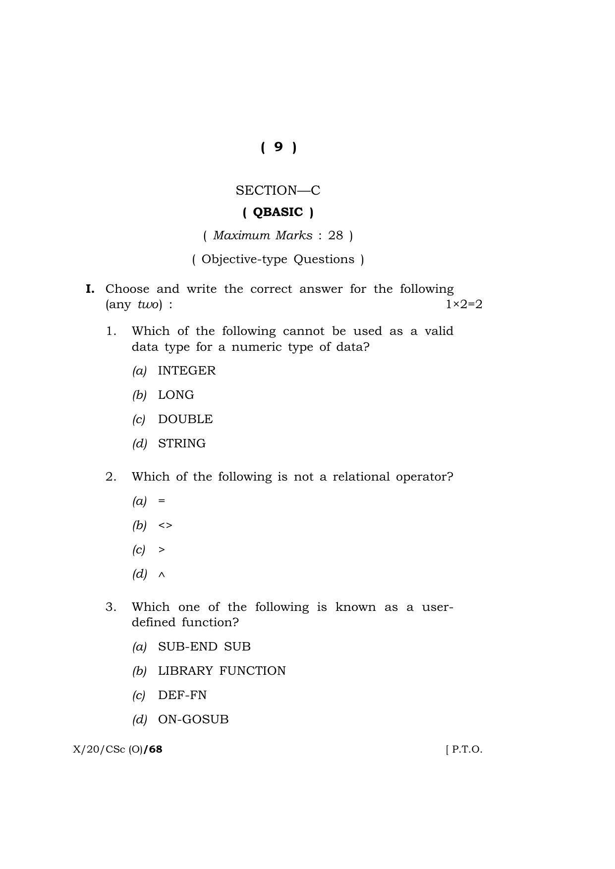 Meghalaya Board (MBOSE) Class 10 COMPUTER SCIENCE ( Old Course ) 2020 Question Paper - Page 9