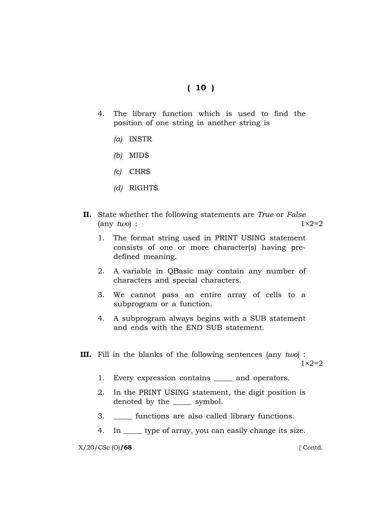 Meghalaya Board (MBOSE) Class 10 COMPUTER SCIENCE ( Old Course ) 2020 Question Paper - Page 10