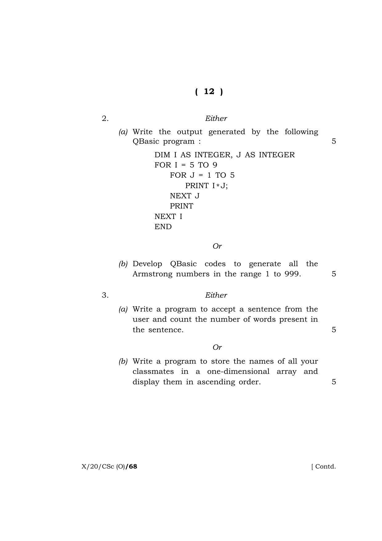 Meghalaya Board (MBOSE) Class 10 COMPUTER SCIENCE ( Old Course ) 2020 Question Paper - Page 12