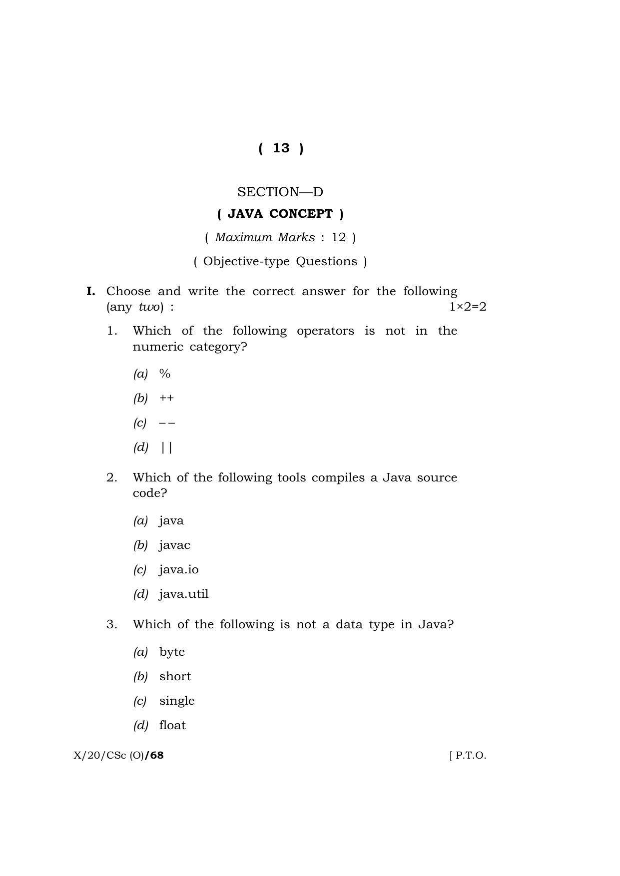 Meghalaya Board (MBOSE) Class 10 COMPUTER SCIENCE ( Old Course ) 2020 Question Paper - Page 13