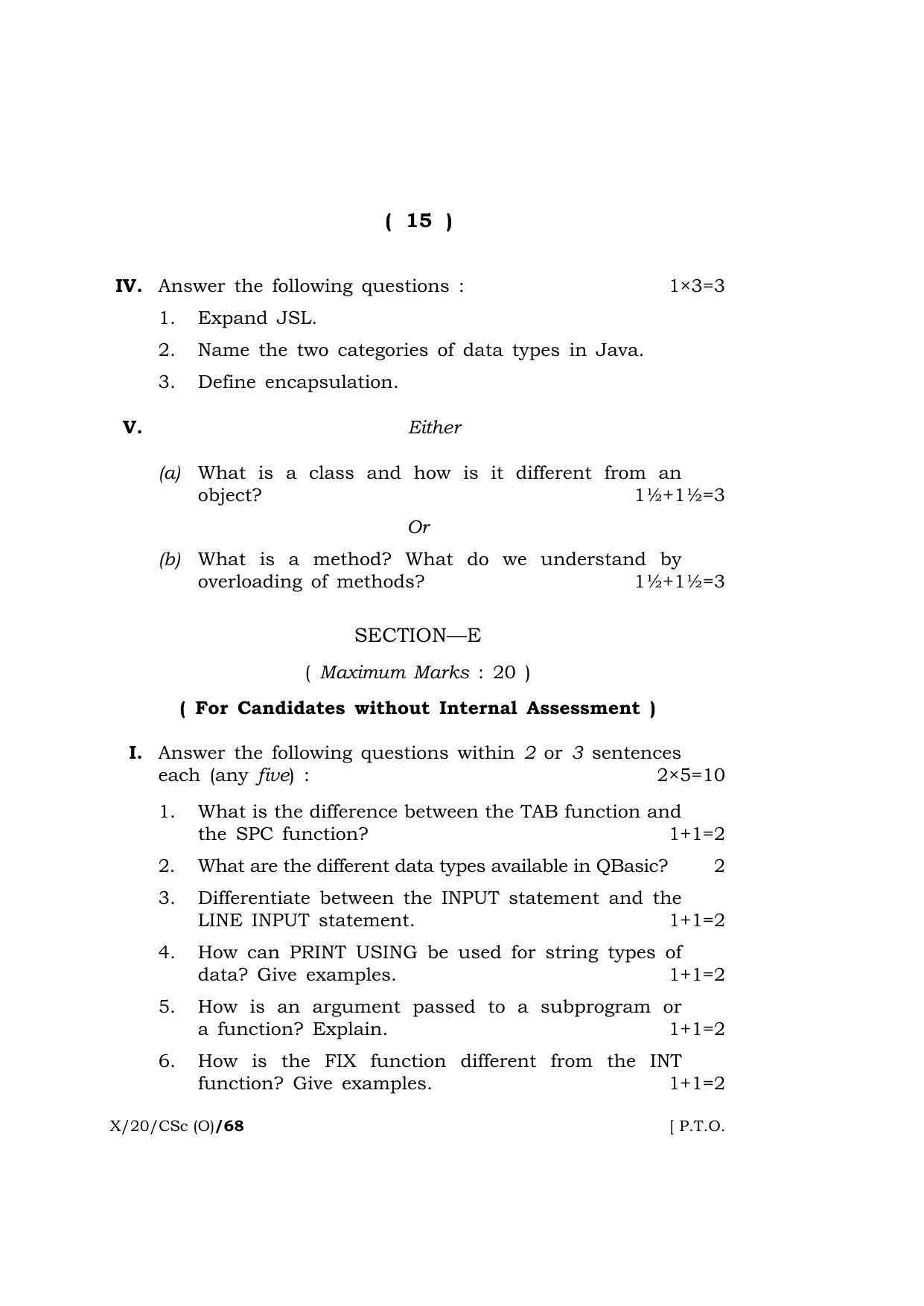 Meghalaya Board (MBOSE) Class 10 COMPUTER SCIENCE ( Old Course ) 2020 Question Paper - Page 15