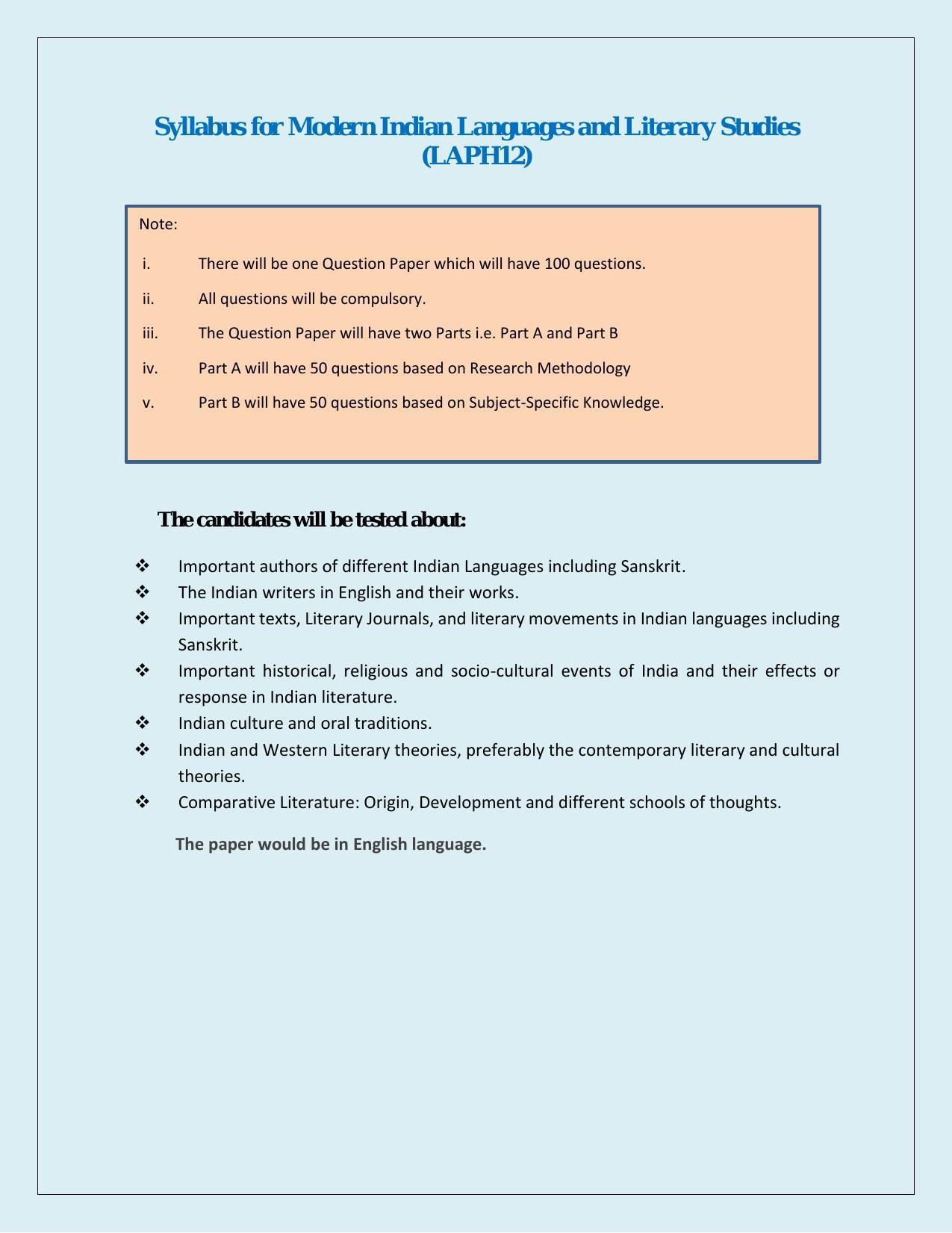 NTA PhD Entrance Exam Modern Indian Language & Literary Studies Syllabus - Page 1