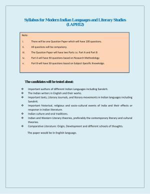 NTA PhD Entrance Exam Modern Indian Language & Literary Studies Syllabus