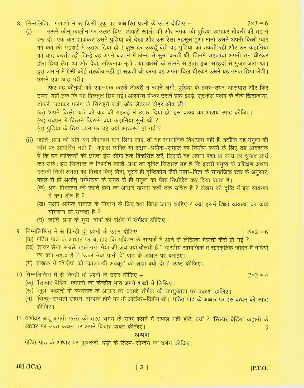UBSE Class 12 Hindi (ICA) 2017 Question Paper - Page 3